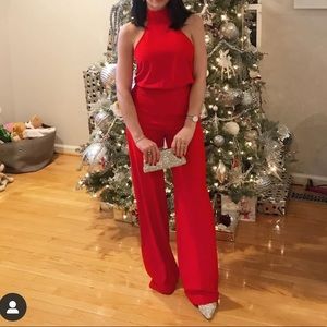 Red halter neck jumpsuit